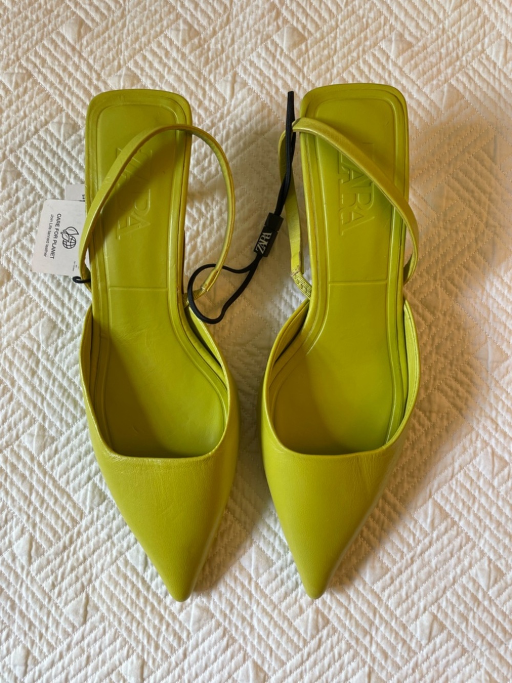 Zara Y2K lime green leather slingback kitten heels size 37 - Picture 2 of 6